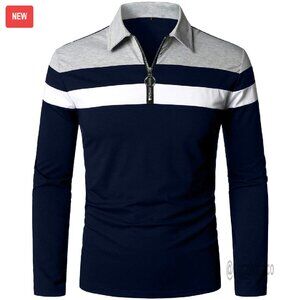 Men's Slim Fit Long Sleeve Polo Quarter Zip Cotton Casual Shirt